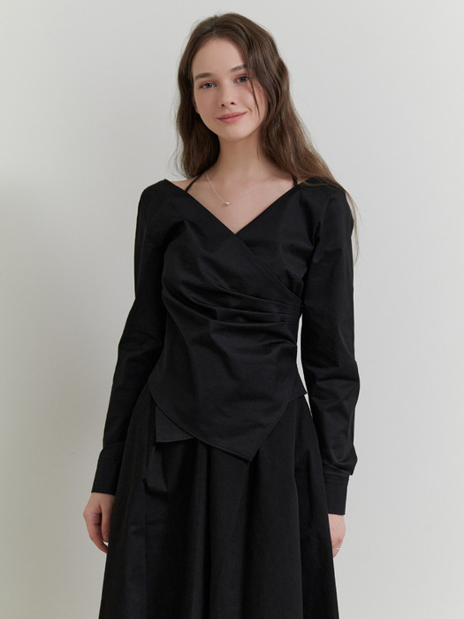 Twine wrap blouse (black)