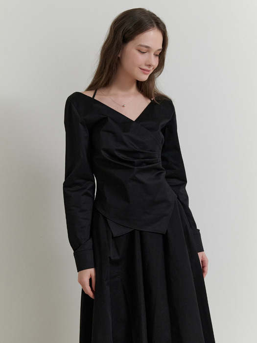 Twine wrap blouse (black)