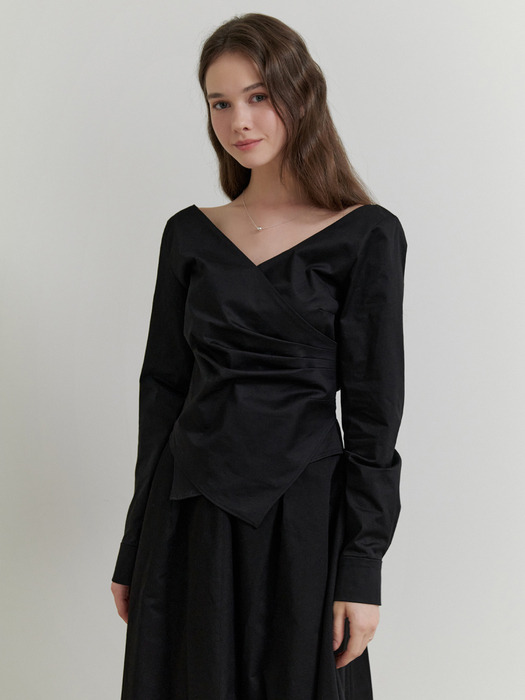 Twine wrap blouse (black)