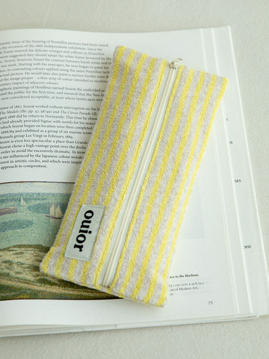 ouior flat pencil case_terry stripe yellow (middle zipper)