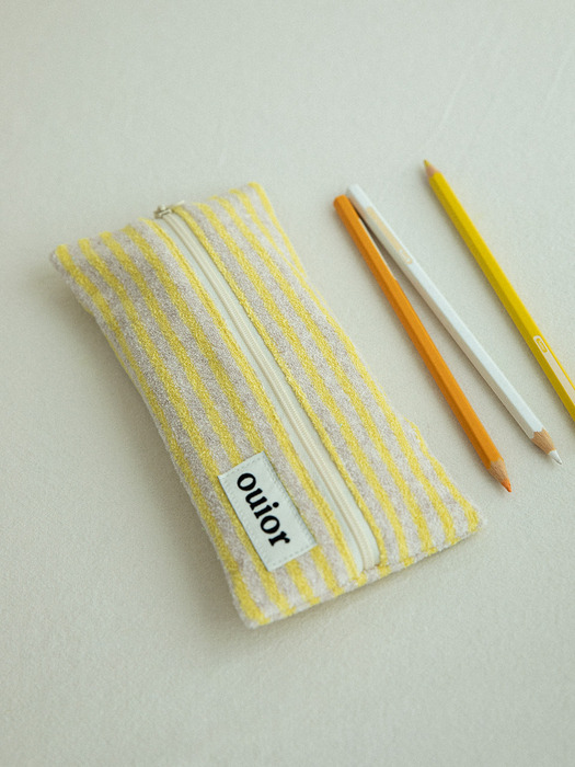 ouior flat pencil case_terry stripe yellow (middle zipper)