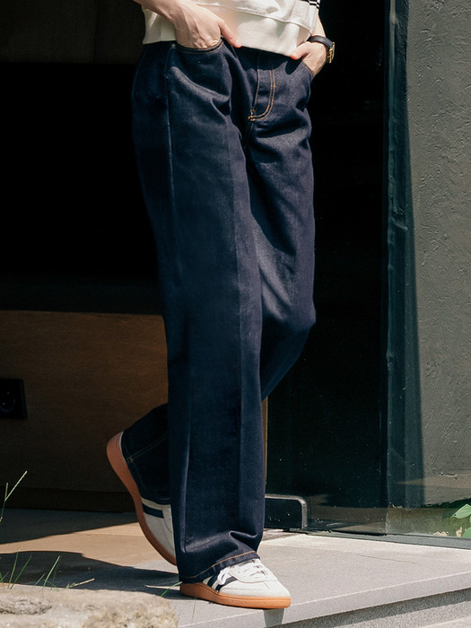 Lucid stitch point straight denim pants_Indigo