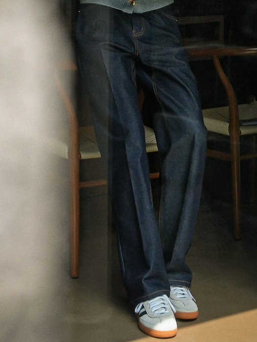 Lucid stitch point straight denim pants_Indigo