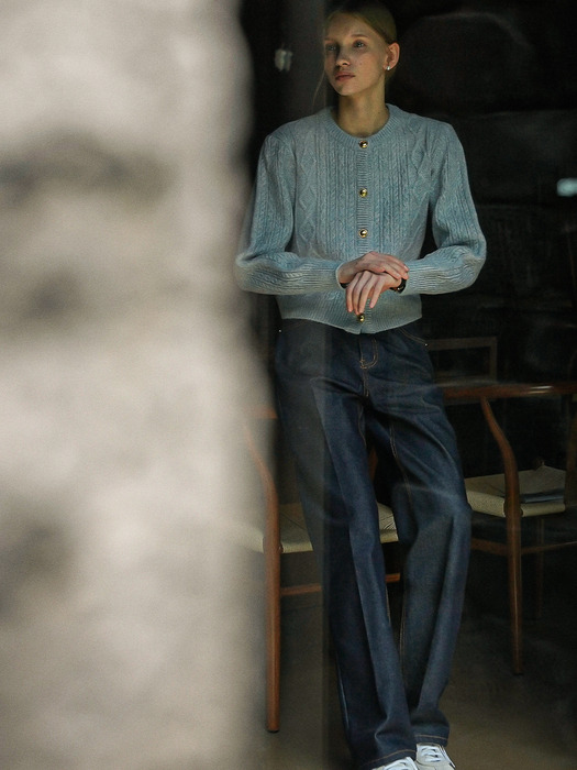 Lucid stitch point straight denim pants_Indigo