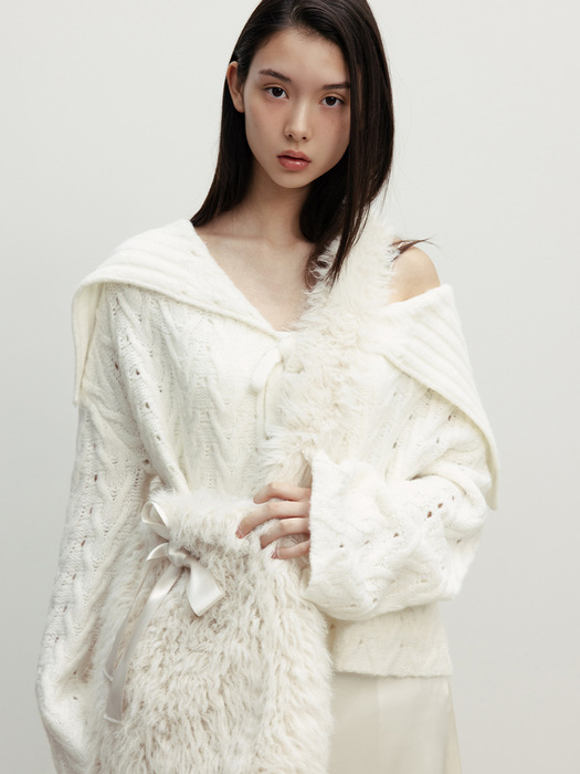 CROCHER LOOSE FIT RIBBON WOOL CARDIGAN_TT4W307IV