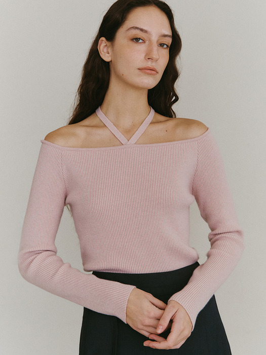 comos 1231 boat neck 2-way tie knit (pink)