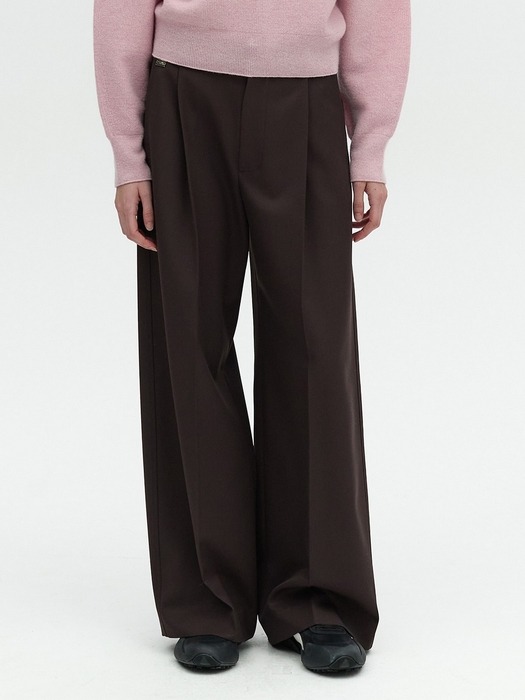 [단독] WIDE-LEG WOOL TUCK PANTS_WINE