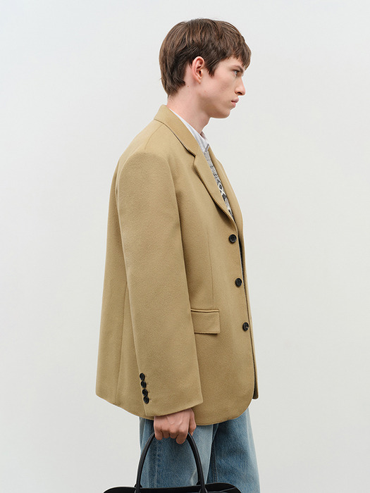 UNISEX 3 BUTTON CASHMERE JACKET CAMEL_M_UDJA4D122CM