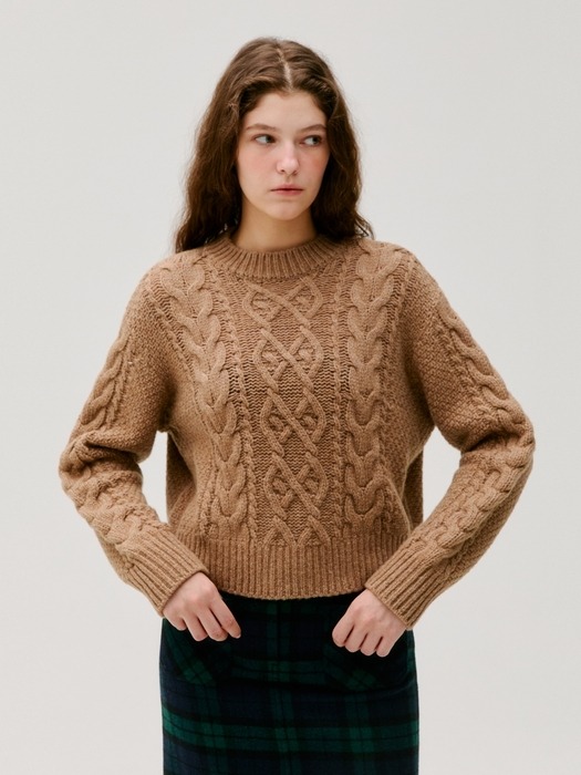 cable semi crop pullover - oatmeal