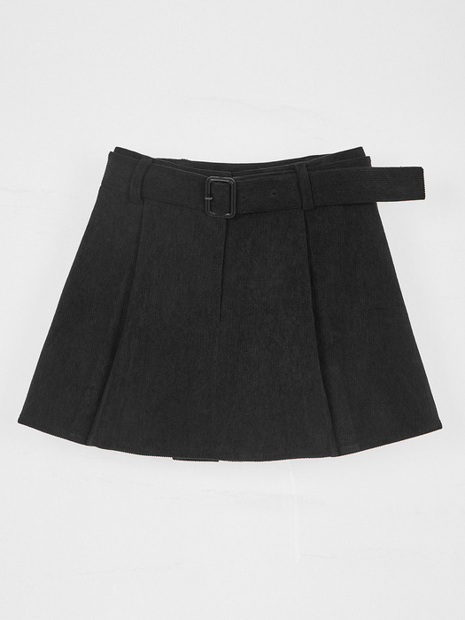 corduroy pleats mini skirt BLACK