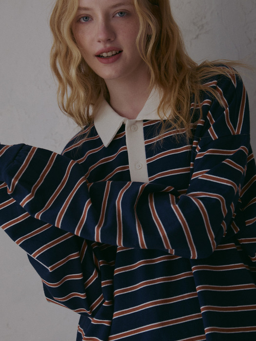 stripe collar shirt-navy