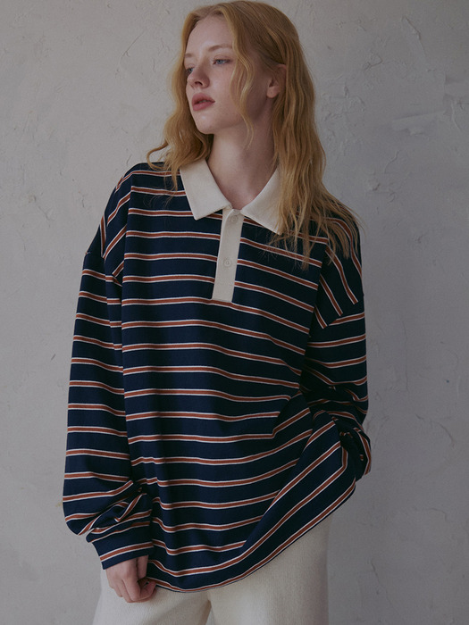 stripe collar shirt-navy