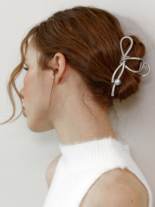 [단독]Pearl ribbon knot hair claw clip_6 colors