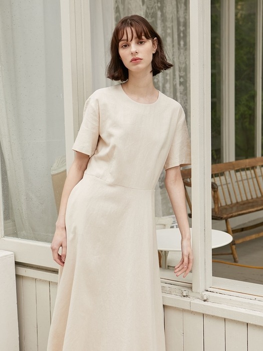 Linen Flared Dress - Beige