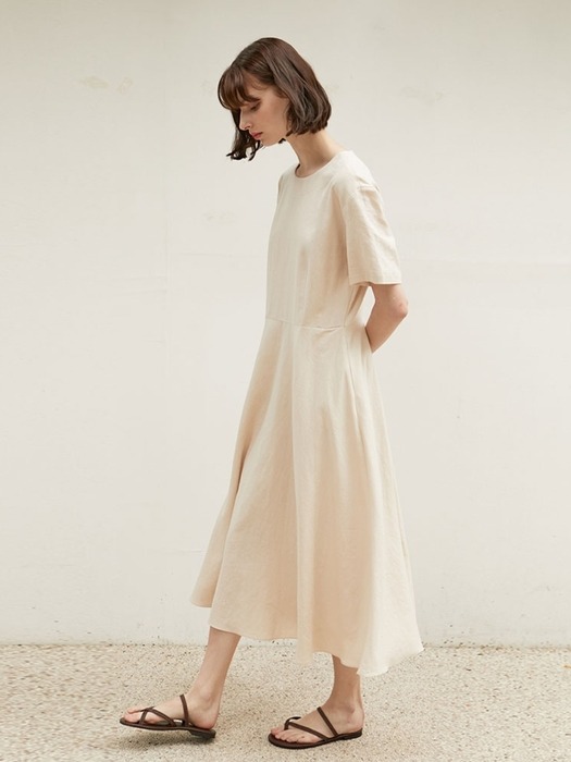 Linen Flared Dress - Beige