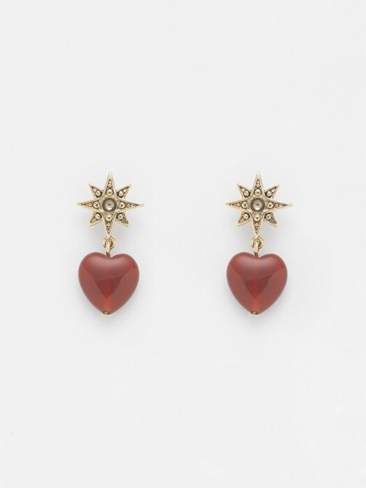 HEART GEMSTONE `drop` EARRING WITH ANTIQUE STARS_811E16AG