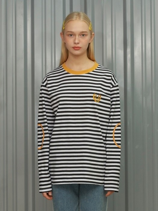 LAUREL STRIPE LONG SLEEVE T SHIRT / BLACK