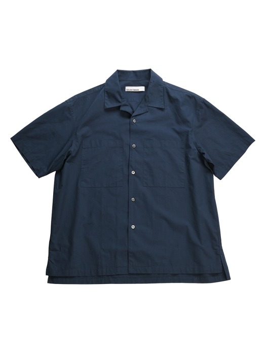 19SS OPEN COLLAR BIG POCKET HALF SHIRT NAVY