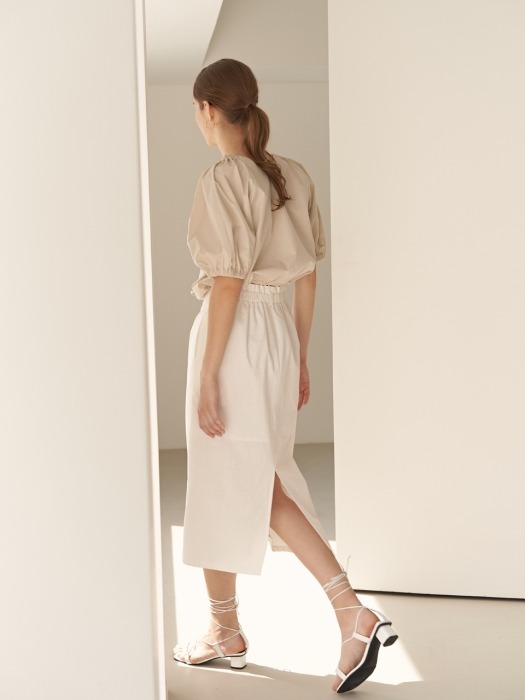 19RESORT LINEN BANDING SLIT SKIRT_2COLOR