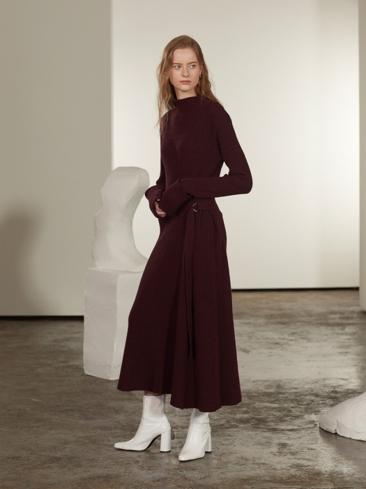 Monet Cashmere Long Knit Dress_Burgundy