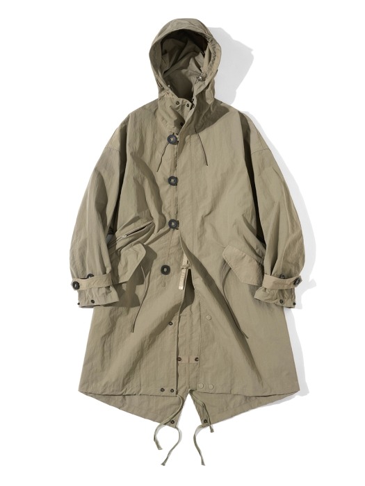 Hooded Fishtail Coat Pale Olive