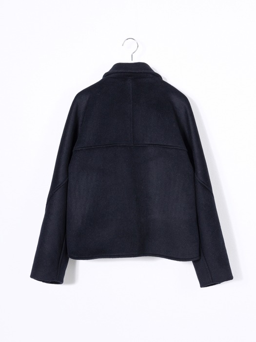 Fur Collar Wool Short Coat Navy