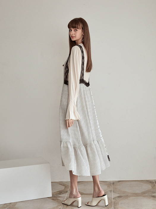 Mix Pattern Sleeveless Dress, Ivory