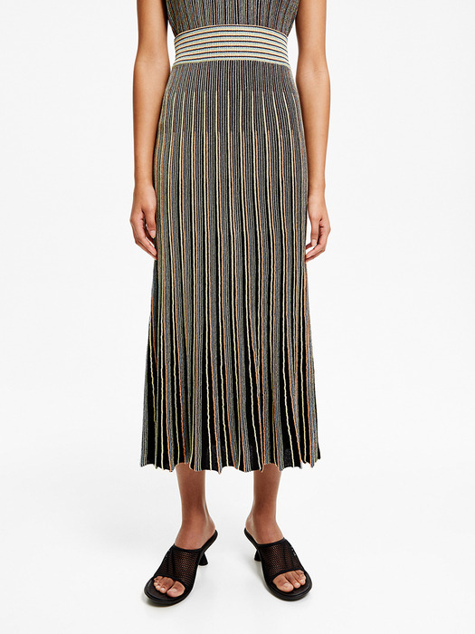Lurex pleated skirt_B205AWS001BK