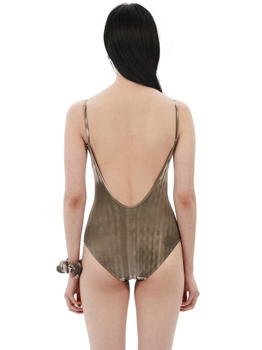 PRINTED BACKLESS SWIMSUIT, BROWN