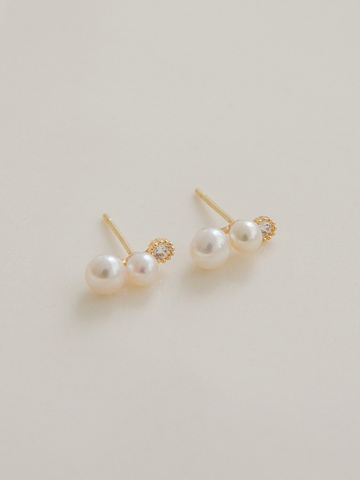 14k gold CZ 2 layered pearl earrings (14K 골드)