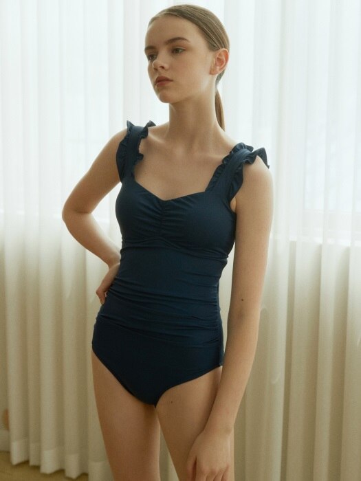 [ECO] RUFFLED POINT ONEPIECE SWIMSUIT NAVY AESR0E003N3