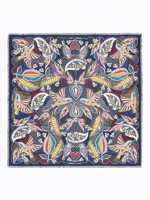 Navy blue birds shawl_B206AII001NY