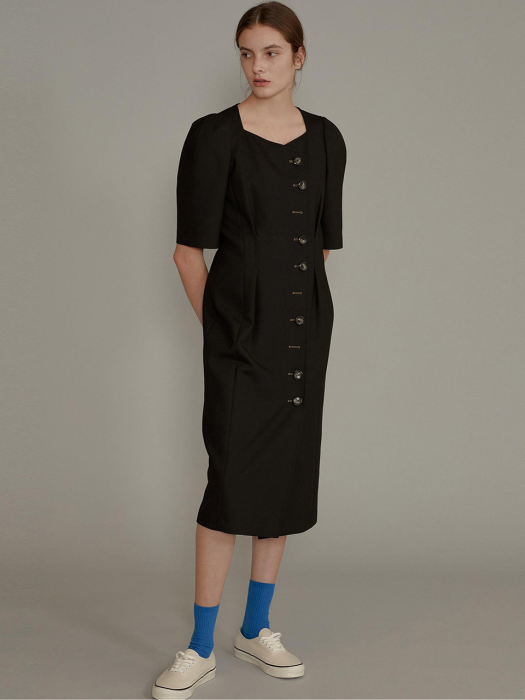 Side-buttoned Midi Dress [BLACK] JYDR0D910BK