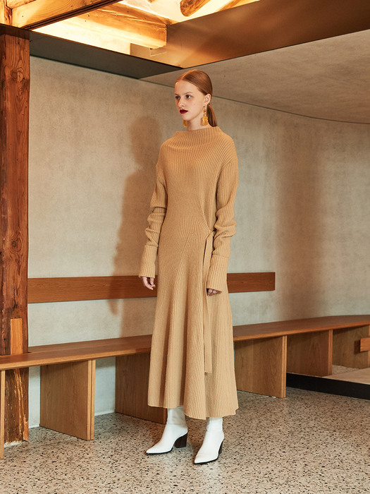 MONET Cashmere Long Knit Dress_Camel