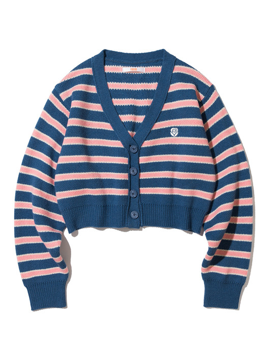 Stripe jacquard Knit Cardigan [BLUE]