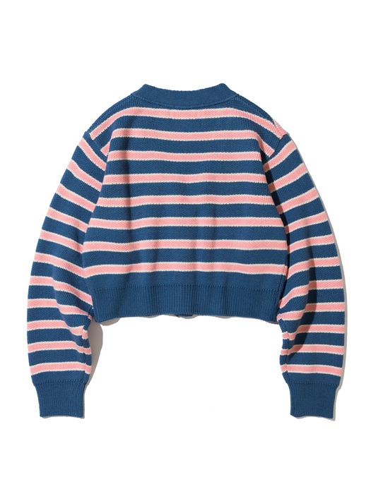 Stripe jacquard Knit Cardigan [BLUE]