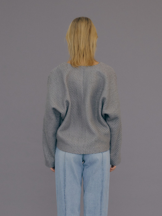 Wool V Neck Top / Gray Tweed