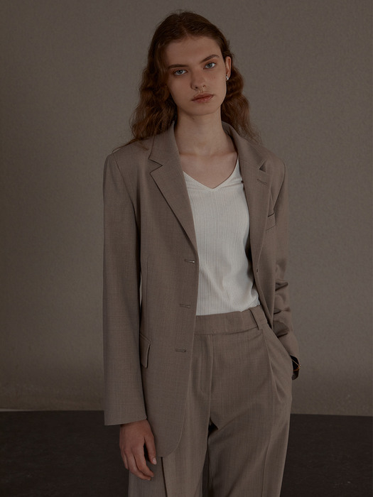 [Day-Wool] Single-breasted Belted Blazer + Side Slit Straight Trousers SET