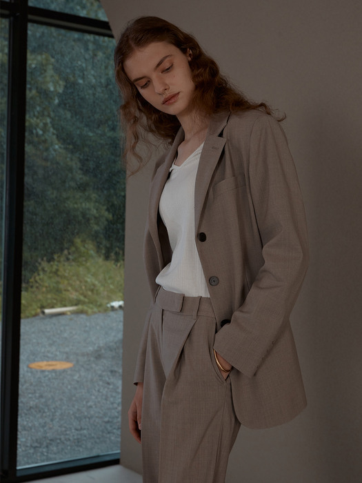 [Day-Wool] Single-breasted Belted Blazer + Side Slit Straight Trousers SET