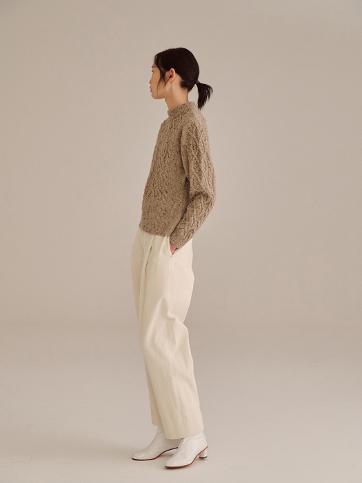 IVORY CORDUROY TAPERED PANTS