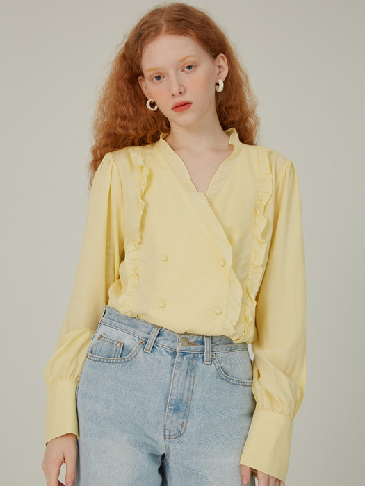 two button frill blouse yellow