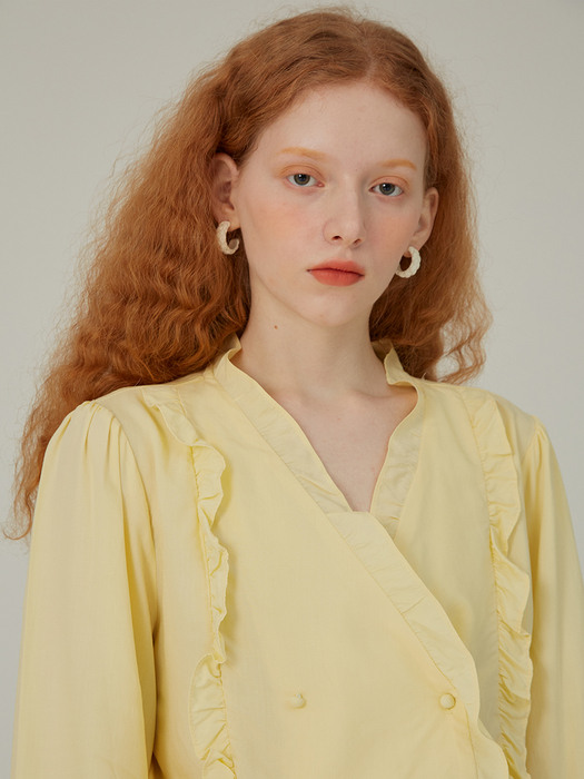 two button frill blouse yellow