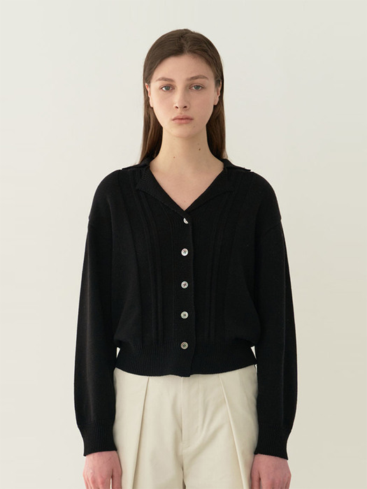 line open collar knit cardigan (black)