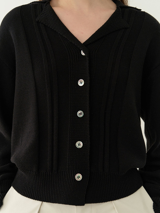 line open collar knit cardigan (black)