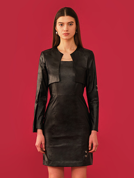 FAUX LEATHER ONEPIECE BLACK