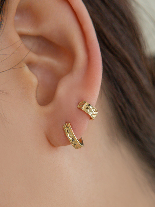 14K Gold Twinkle Cutting Dot Line Onetouch Earrings (14k골드) s19