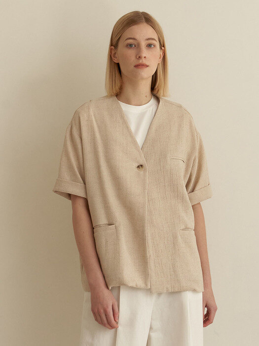 Nocollar linen jacket - Beige