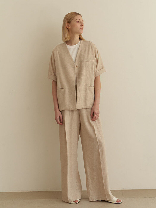 Nocollar linen jacket - Beige