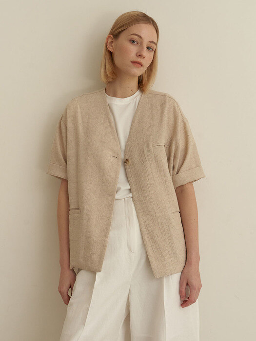 Nocollar linen jacket - Beige