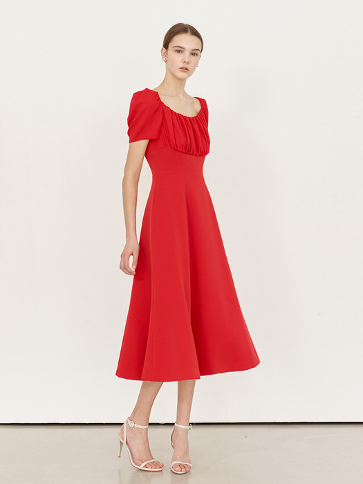 [미전시]DOROTHY Shirred detail flare dress (Black/Red/Ivory)